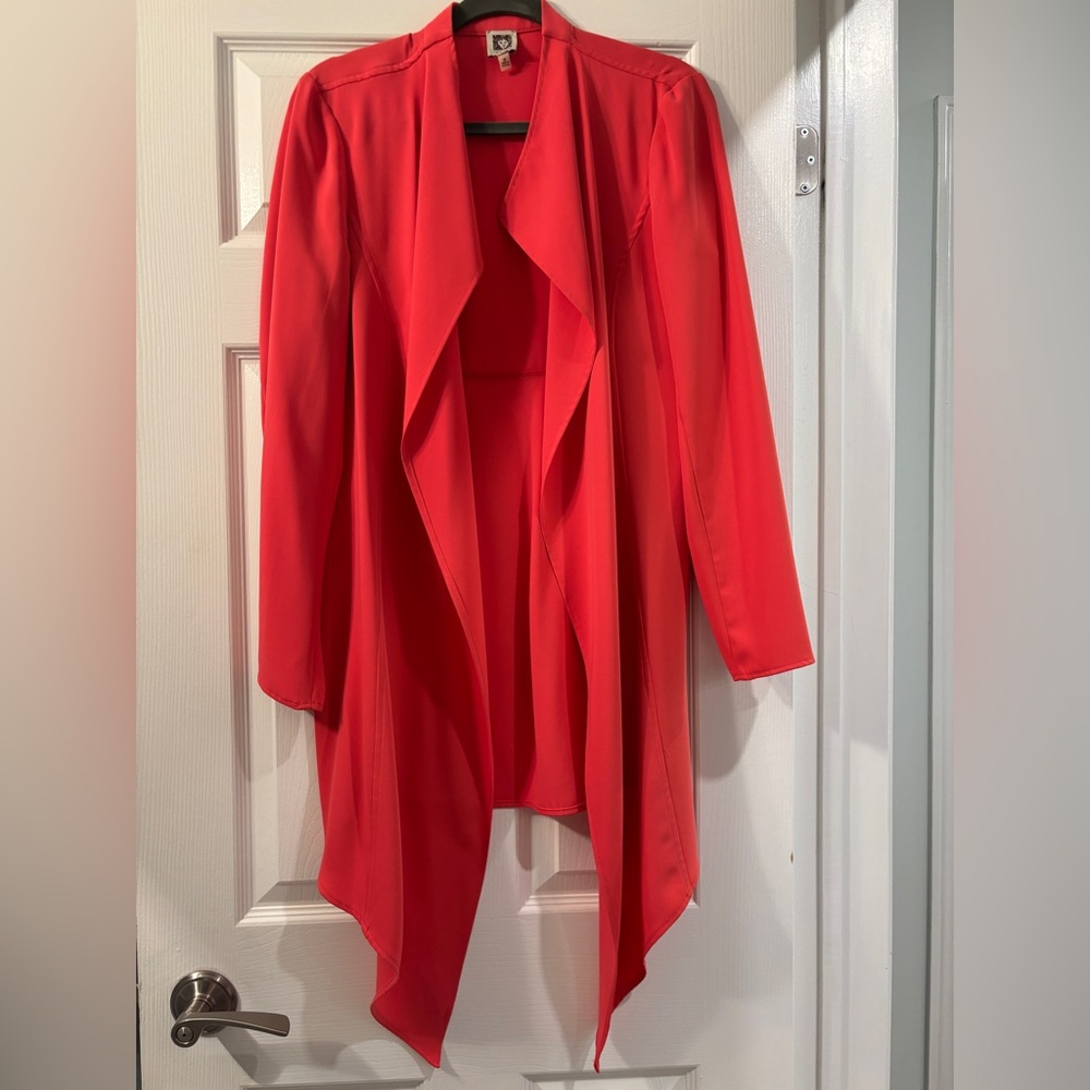 Vibrant Coral Open Front Cardigan